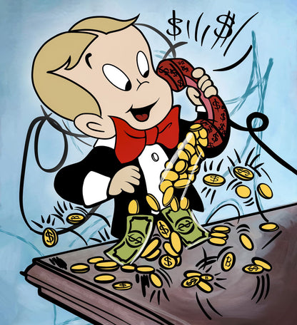 Richie Rich Phone Money Pop Art Poster Graffiti Street Art Cartoon Wealth Coins Rich Lifestyle Print - xonomax