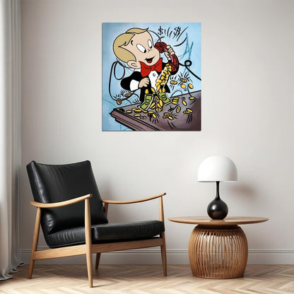 Richie Rich Phone Money Pop Art Poster Graffiti Street Art Cartoon Wealth Coins Rich Lifestyle Print - xonomax