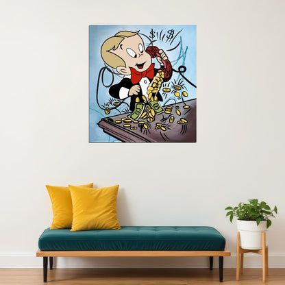 Richie Rich Phone Money Pop Art Poster Graffiti Street Art Cartoon Wealth Coins Rich Lifestyle Print - xonomax