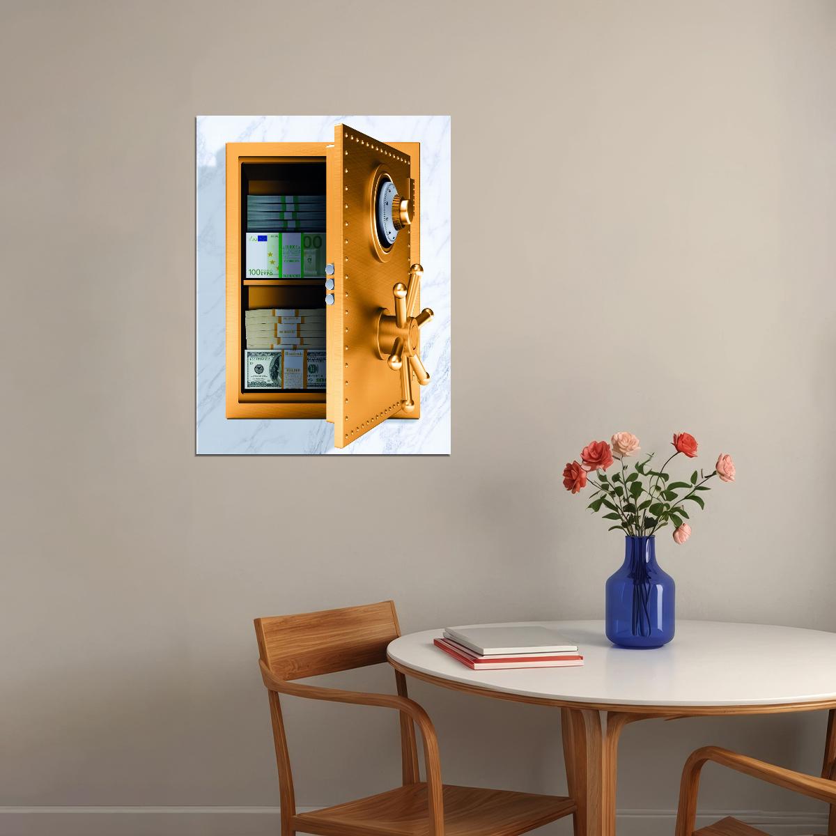 Golden Safe Full of Cash Pop Art Poster Graffiti Street Art Wealth Money Security Artistic Print - xonomax
