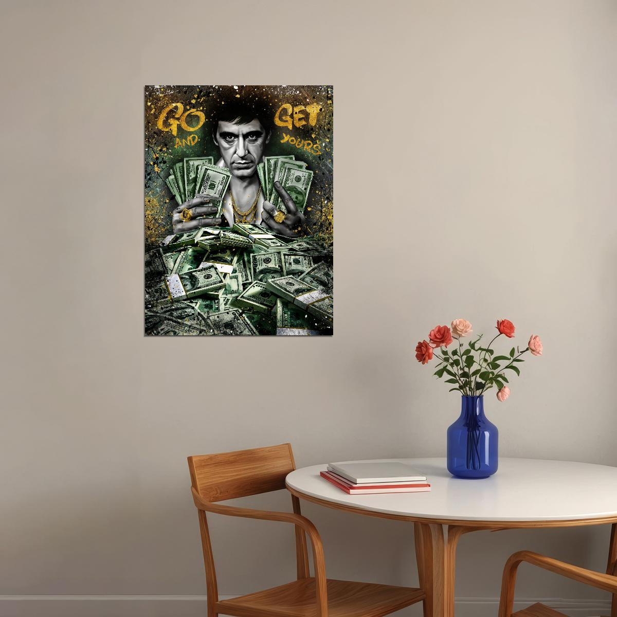 Tony Montana Money Pop Art Poster Graffiti Street Art Scarface Inspired Wealth Cash Stack Artistic Print - xonomax