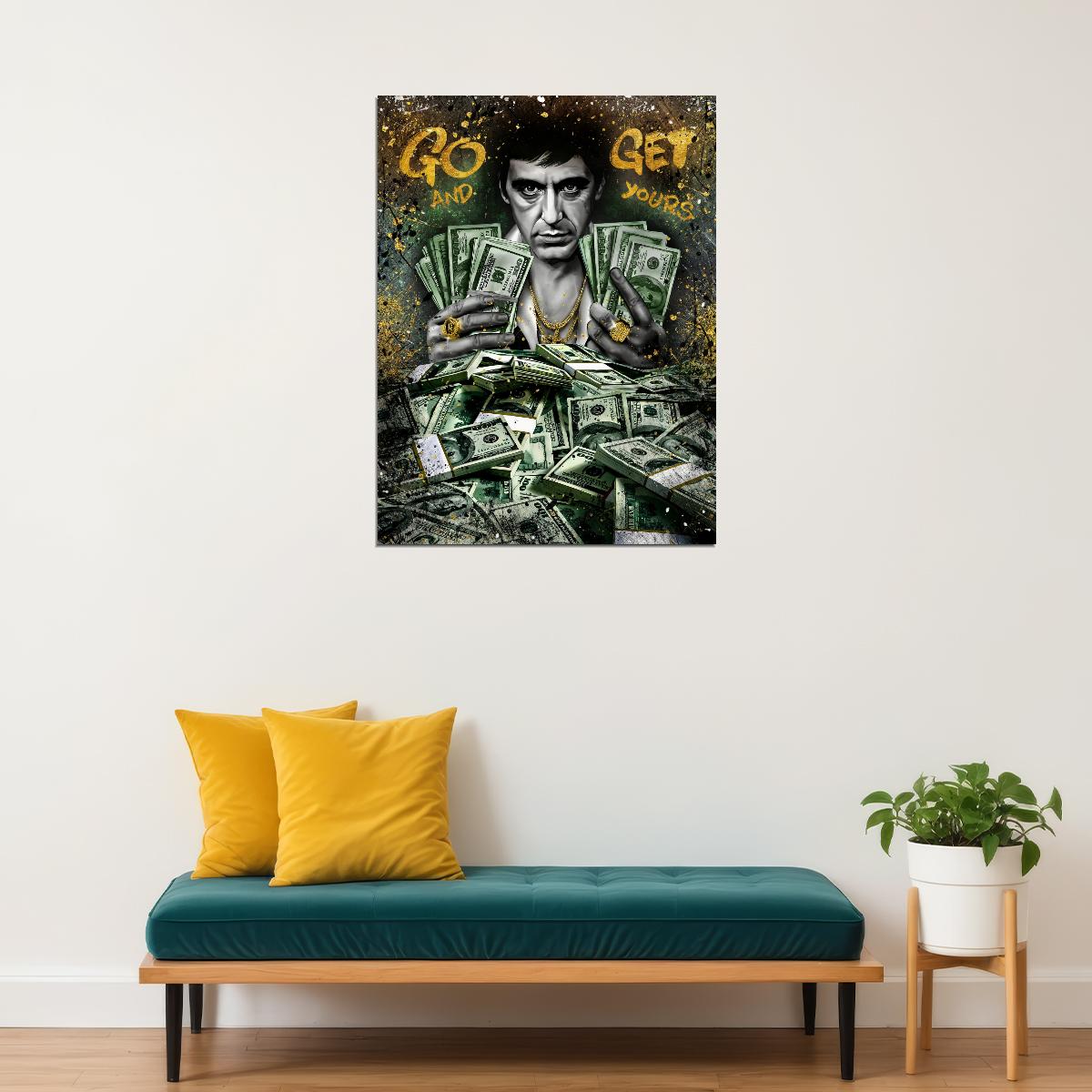 Tony Montana Money Pop Art Poster Graffiti Street Art Scarface Inspired Wealth Cash Stack Artistic Print - xonomax