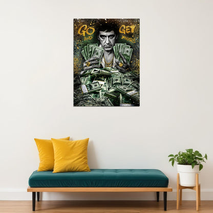 Tony Montana Money Pop Art Poster Graffiti Street Art Scarface Inspired Wealth Cash Stack Artistic Print - xonomax