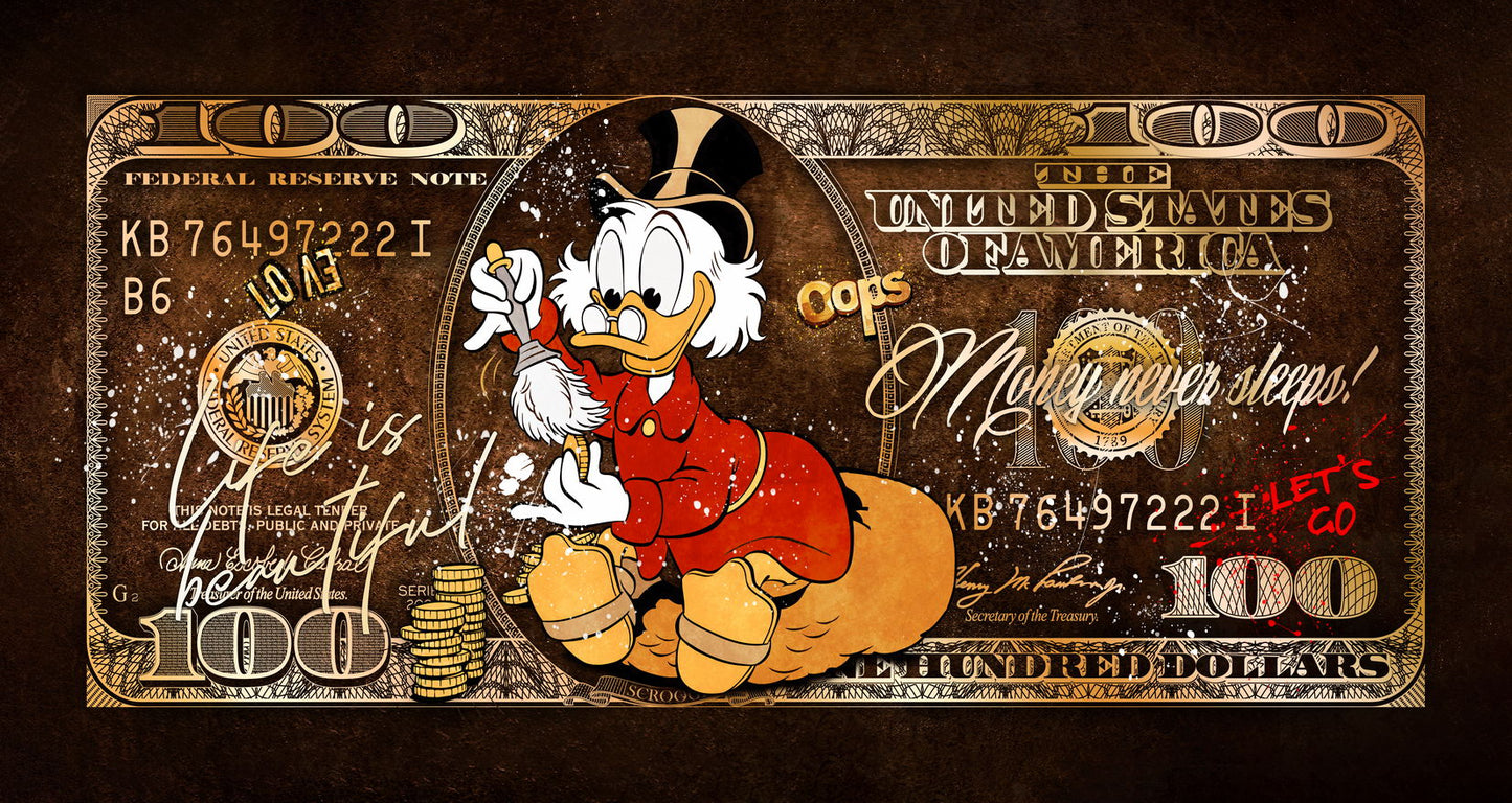 Scrooge McDuck Dollar Bill Pop Art Poster Graffiti Cartoon Money Wealth Artistic Nostalgic Print