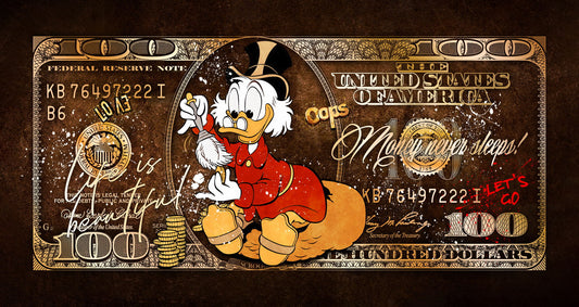Scrooge McDuck Dollar Bill Pop Art Poster Graffiti Cartoon Money Wealth Artistic Nostalgic Print