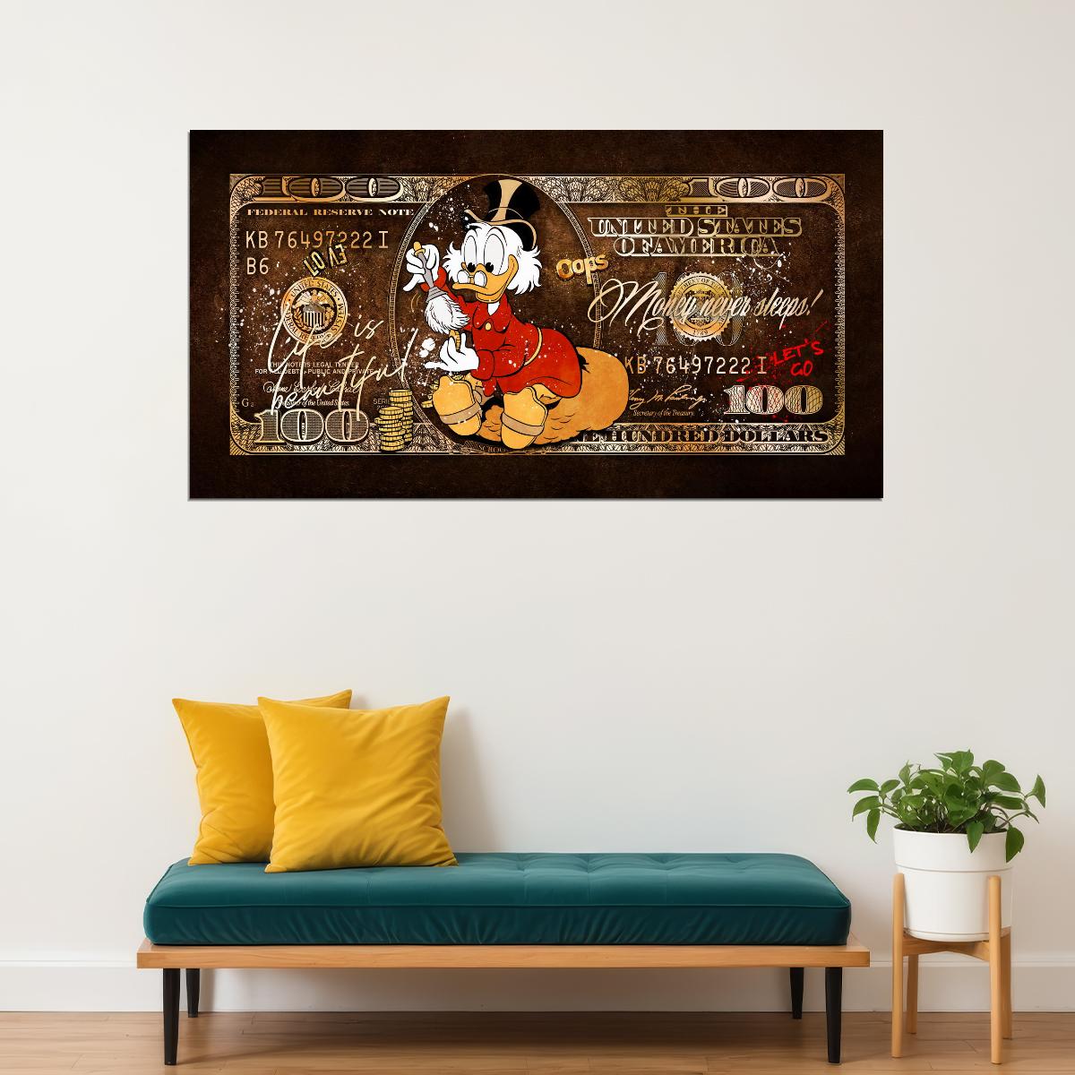 Scrooge McDuck Dollar Bill Pop Art Poster Graffiti Cartoon Money Wealth Artistic Nostalgic Print