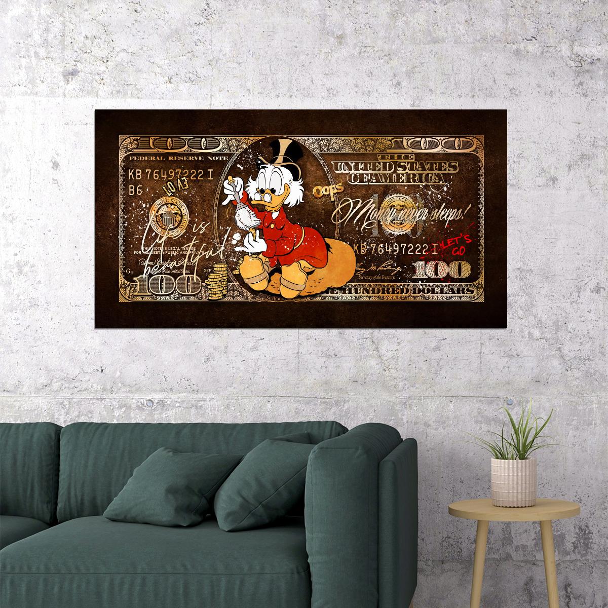 Scrooge McDuck Dollar Bill Pop Art Poster Graffiti Cartoon Money Wealth Artistic Nostalgic Print