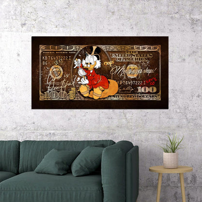 Scrooge McDuck Dollar Bill Pop Art Poster Graffiti Cartoon Money Wealth Artistic Nostalgic Print