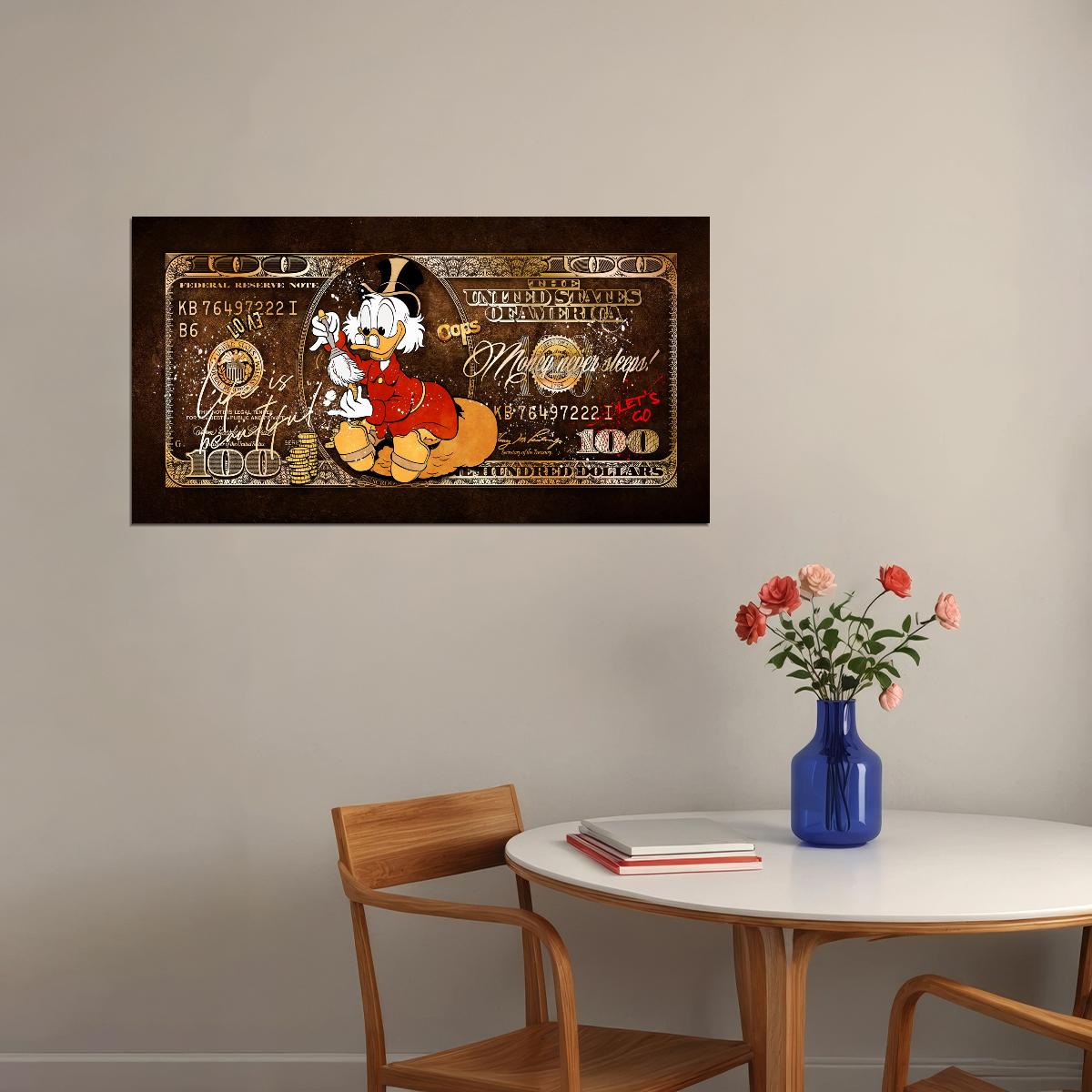 Scrooge McDuck Dollar Bill Pop Art Poster Graffiti Cartoon Money Wealth Artistic Nostalgic Print