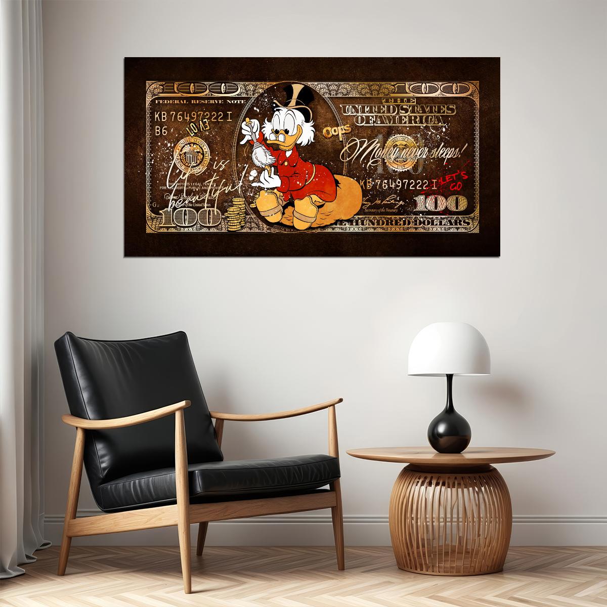 Scrooge McDuck Dollar Bill Pop Art Poster Graffiti Cartoon Money Wealth Artistic Nostalgic Print