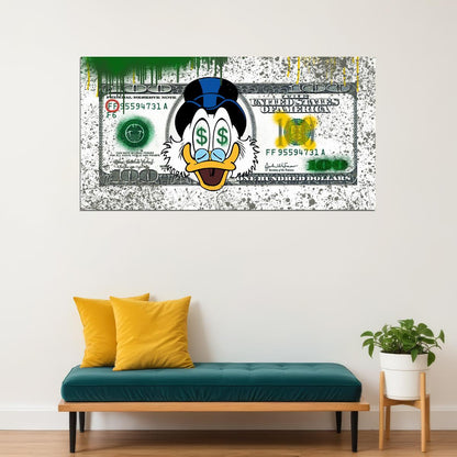Scrooge McDuck Dollar Pop Art Poster Graffiti Street Art Cartoon Wealth Spray Paint Artistic Print