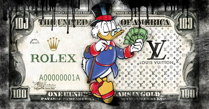 Scrooge McDuck Rolex Dollar Pop Art Poster Graffiti Luxury Wealth Louis Vuitton Cartoon Artistic Print