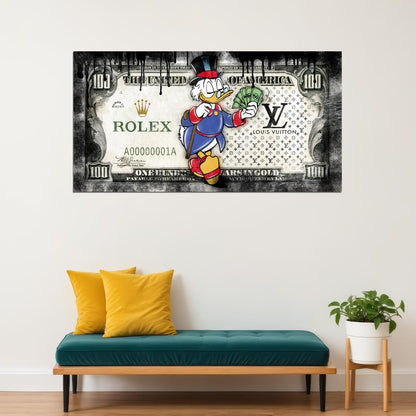 Scrooge McDuck Rolex Dollar Pop Art Poster Graffiti Luxury Wealth Louis Vuitton Cartoon Artistic Print