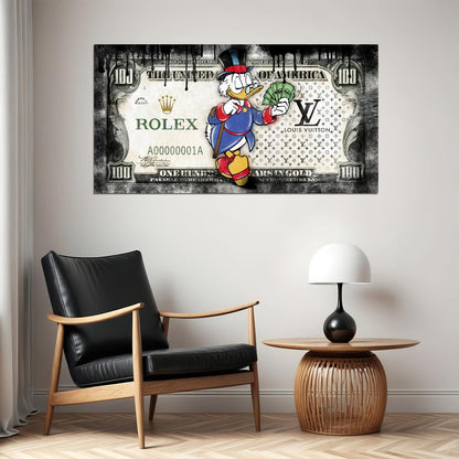 Scrooge McDuck Rolex Dollar Pop Art Poster Graffiti Luxury Wealth Louis Vuitton Cartoon Artistic Print