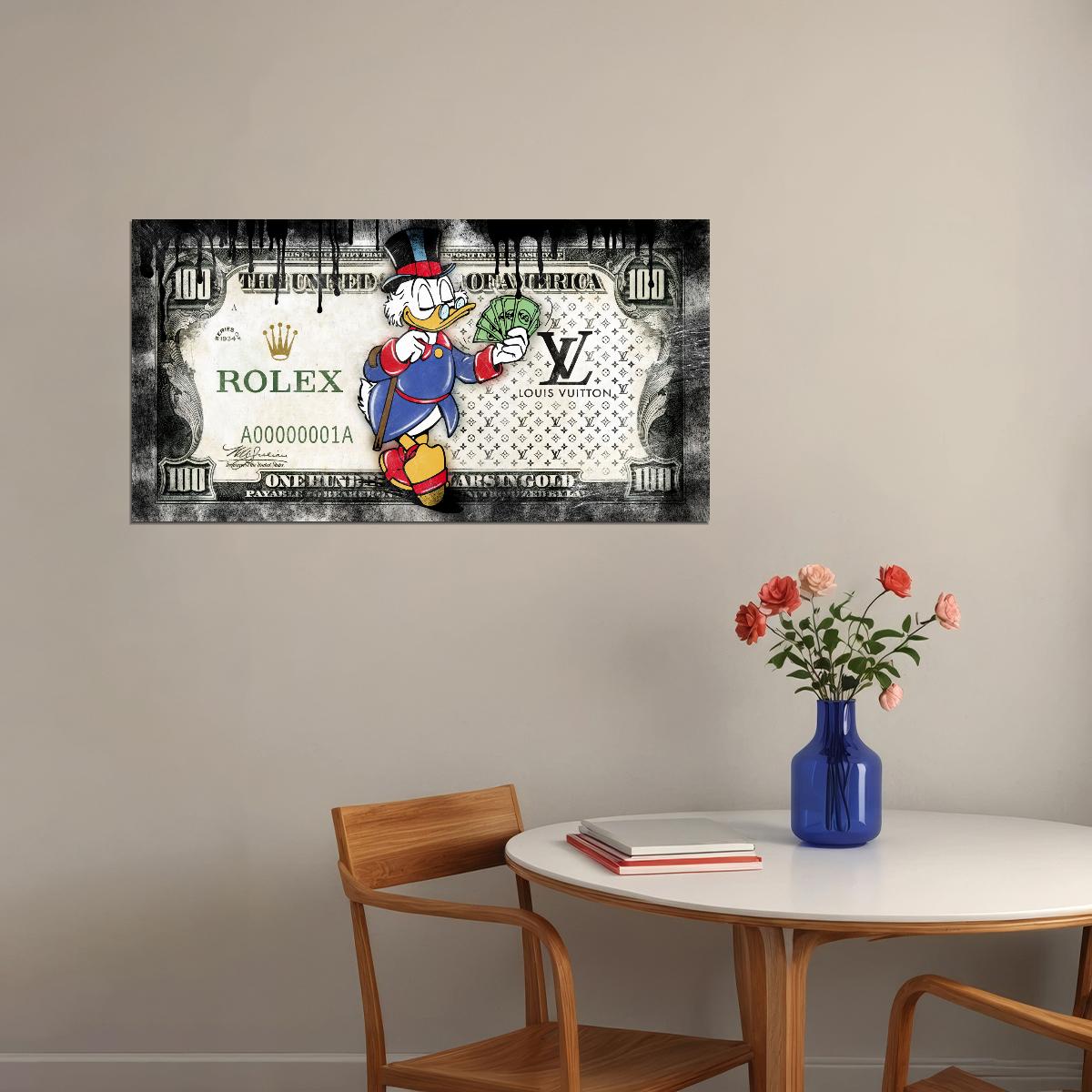 Scrooge McDuck Rolex Dollar Pop Art Poster Graffiti Luxury Wealth Louis Vuitton Cartoon Artistic Print