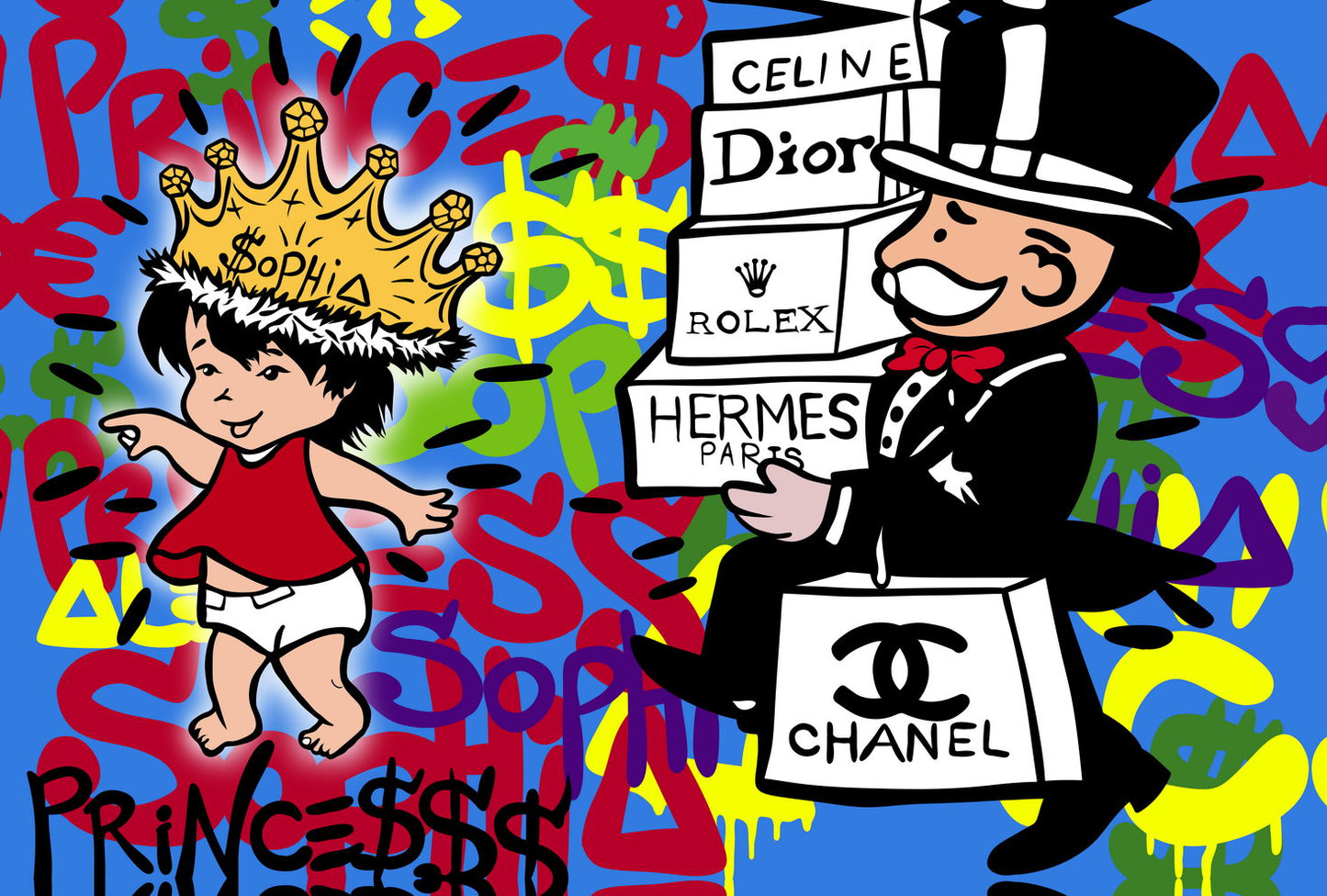 Luxury Shopping Cartoon Pop Art Poster Graffiti Rich Lifestyle Hermes Chanel Dior Artistic Print - xonomax