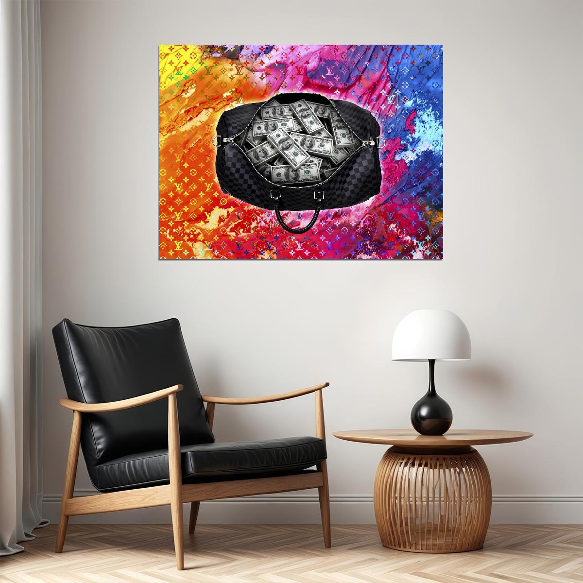 Money Bag Pop Art Poster Graffiti Street Art Louis Vuitton Rich Lifestyle Artistic Modern Print - xonomax