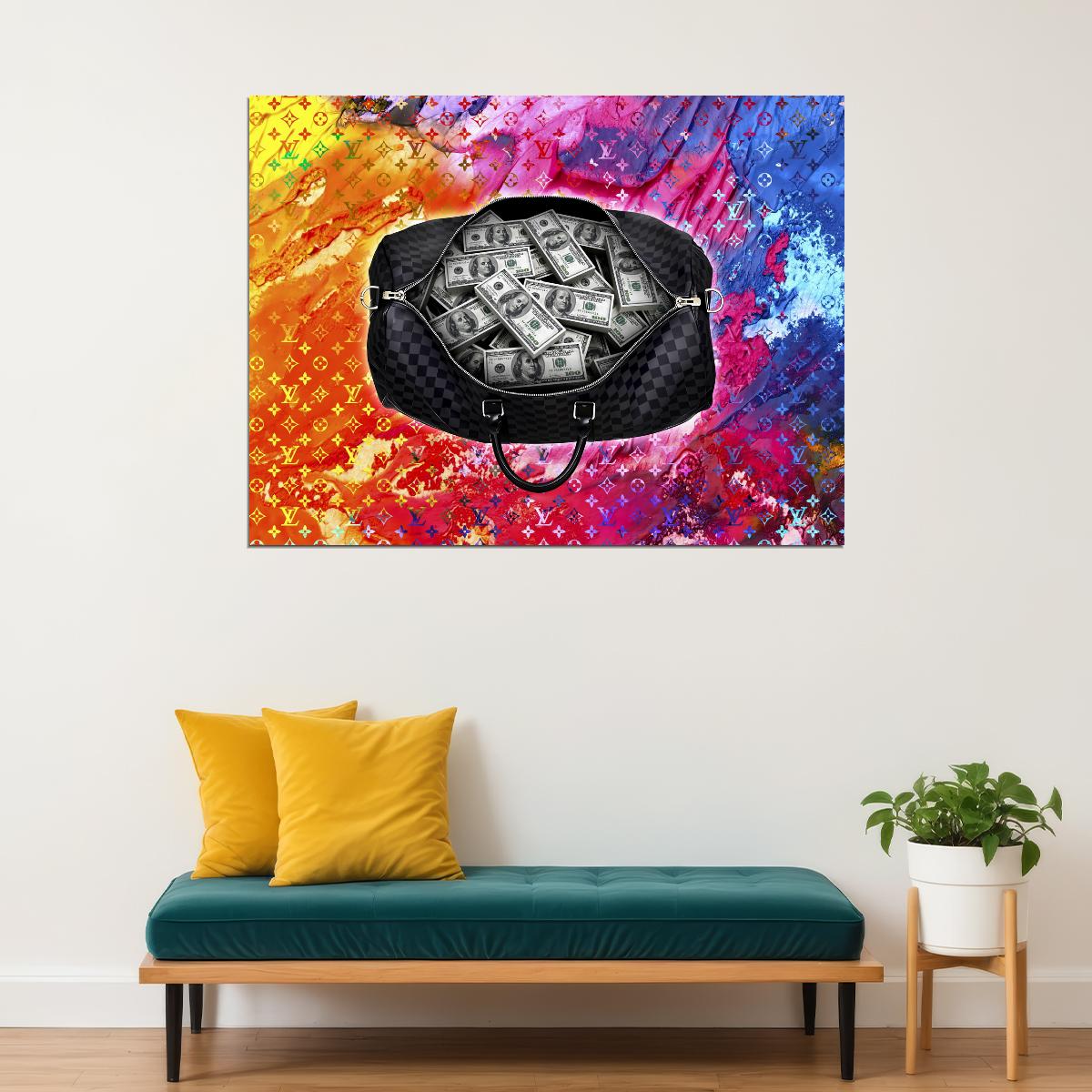 Money Bag Pop Art Poster Graffiti Street Art Louis Vuitton Rich Lifestyle Artistic Modern Print - xonomax