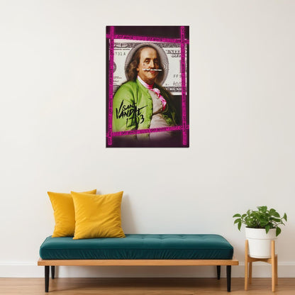 Benjamin Franklin Pop Art Poster Graffiti Rich Artistic Vandal Hustle Modern Wealth Print - xonomax
