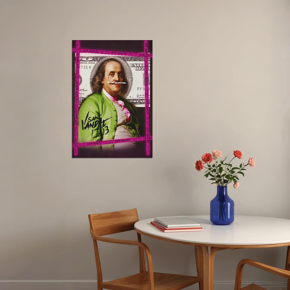 Benjamin Franklin Pop Art Poster Graffiti Rich Artistic Vandal Hustle Modern Wealth Print - xonomax