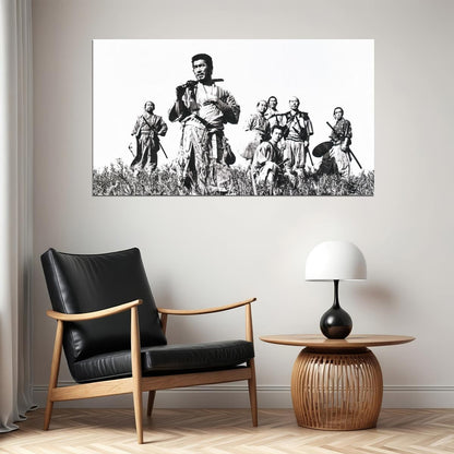 Seven Samurai Movie Poster 1954 Iconic Akira Kurosawa Classic Japanese Film Black and White Wall Art Print