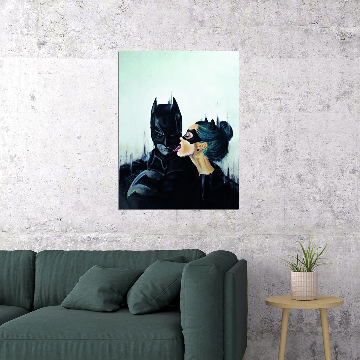 Batman and Catwoman Poster Iconic Superhero Art Dark Knight Lovers Wall Print