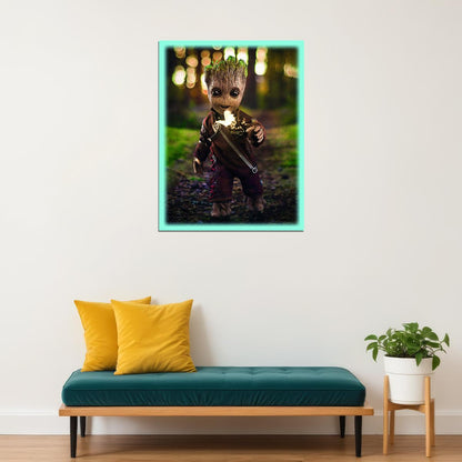 Baby Groot Guardians of the Galaxy Poster Iconic Marvel Character Forest Scene Wall Print