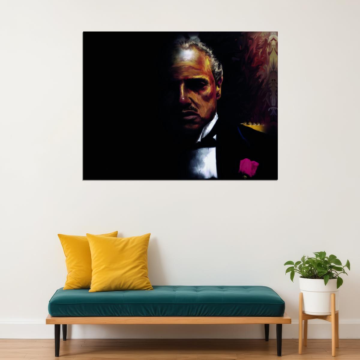 The Godfather 1972 Marlon Brando Poster Dark Portrait Mafia Movie Wall Print