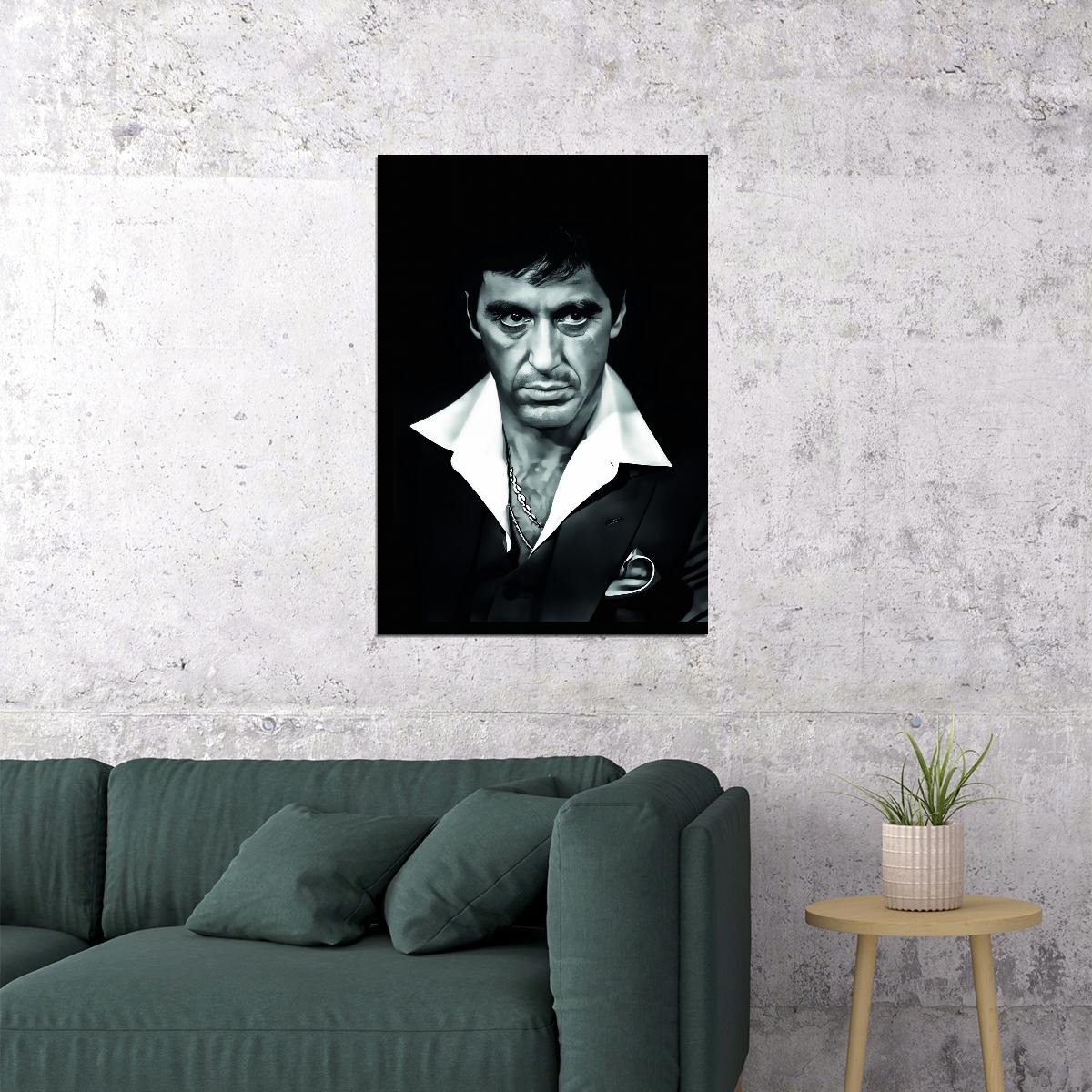 Scarface 1983 Tony Montana Portrait Poster Iconic Gangster Movie Al Pacino Wall Print