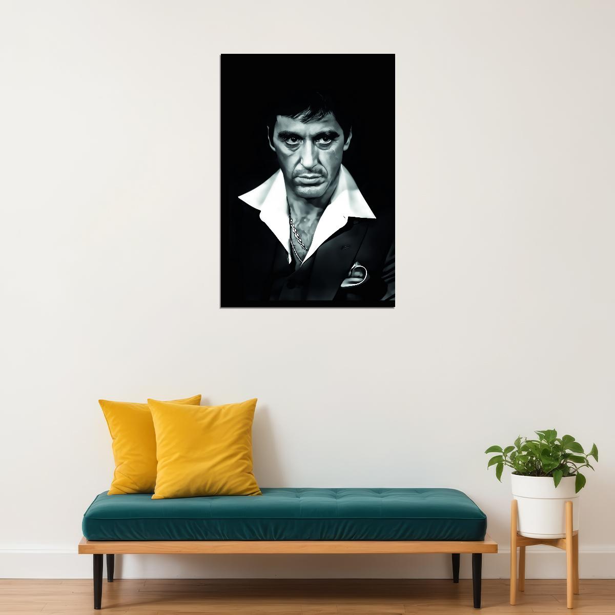 Scarface 1983 Tony Montana Portrait Poster Iconic Gangster Movie Al Pacino Wall Print