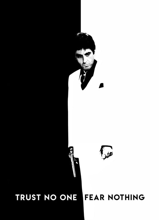 Scarface 1983 Tony Montana Poster Black and White Gangster Movie Al Pacino Wall Print