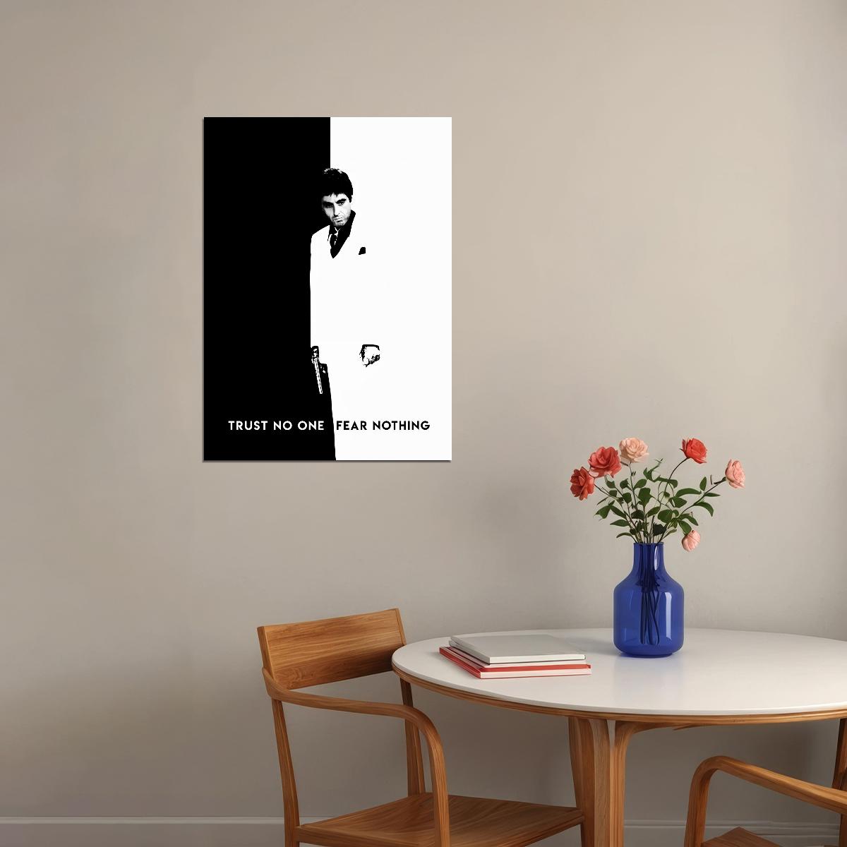 Scarface 1983 Tony Montana Poster Black and White Gangster Movie Al Pacino Wall Print