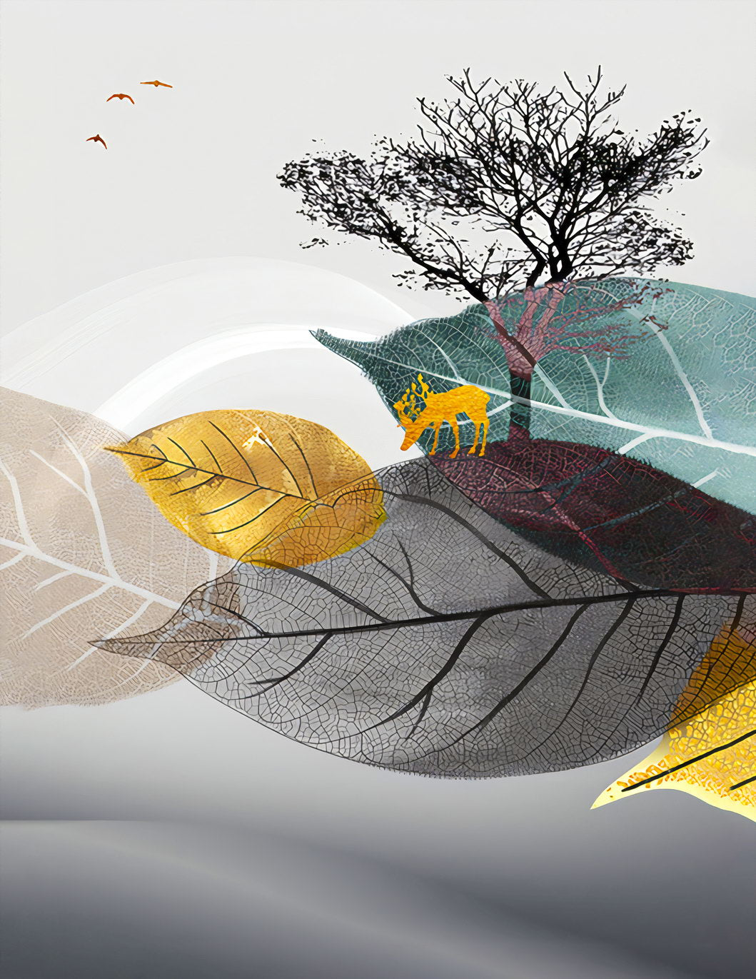 Scandinavian Style Nature Landscape Poster Minimalist Tree and Leaves Nordic Boho Art Modern Wall Decor Print - xonomax
