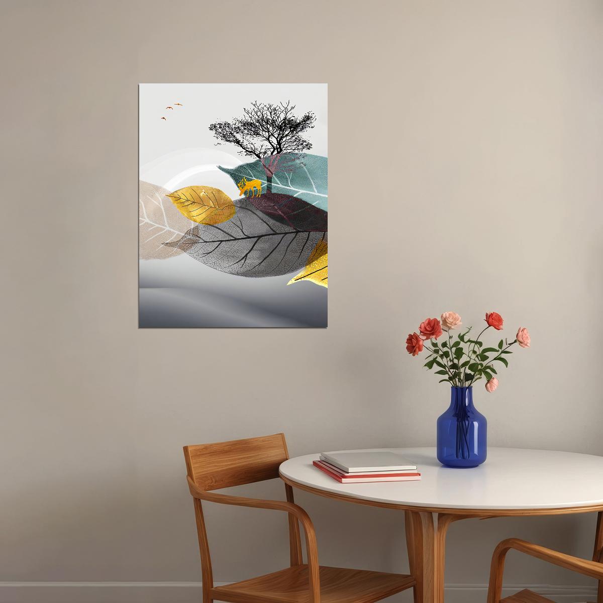 Scandinavian Style Nature Landscape Poster Minimalist Tree and Leaves Nordic Boho Art Modern Wall Decor Print - xonomax