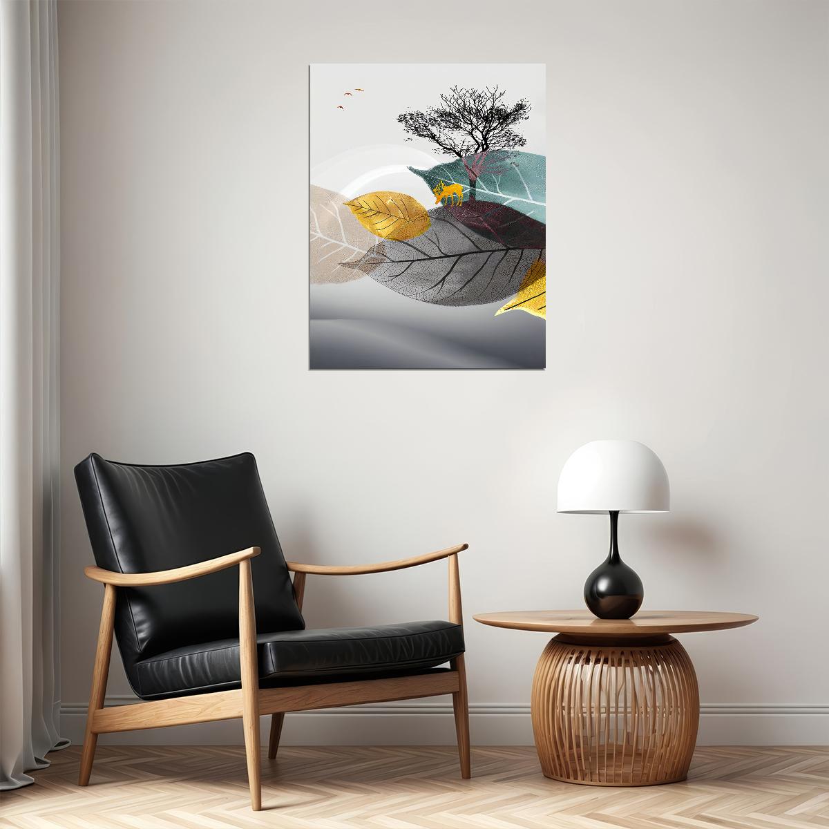 Scandinavian Style Nature Landscape Poster Minimalist Tree and Leaves Nordic Boho Art Modern Wall Decor Print - xonomax