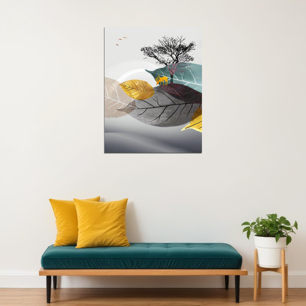 Scandinavian Style Nature Landscape Poster Minimalist Tree and Leaves Nordic Boho Art Modern Wall Decor Print - xonomax