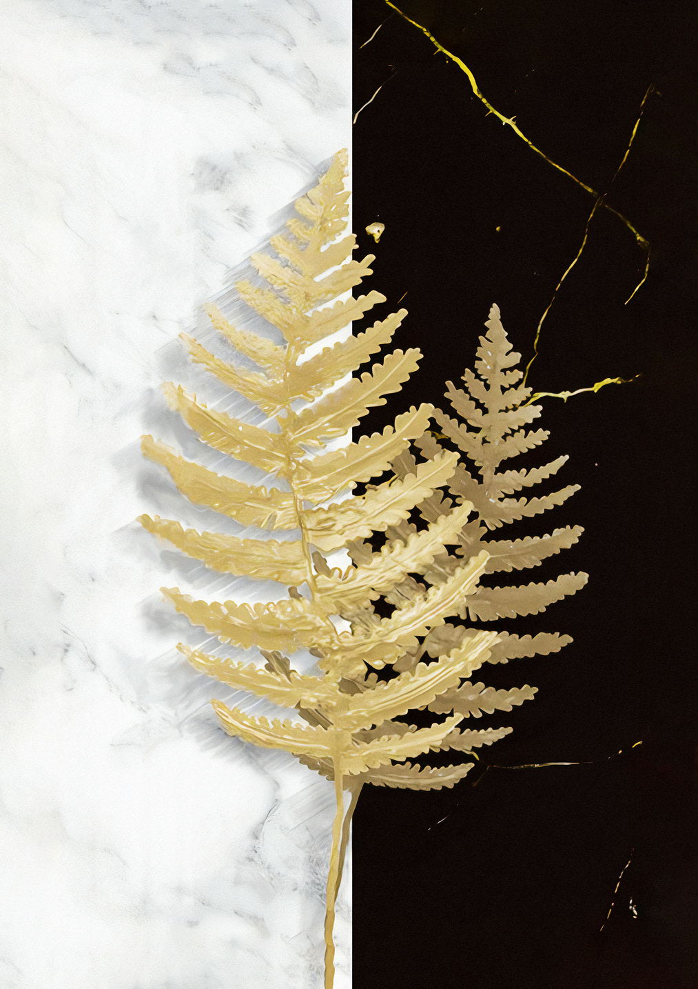 Golden Fern Botanical Art Poster Elegant Black and White Minimalist Nature Print Modern Luxury Wall Decor - xonomax