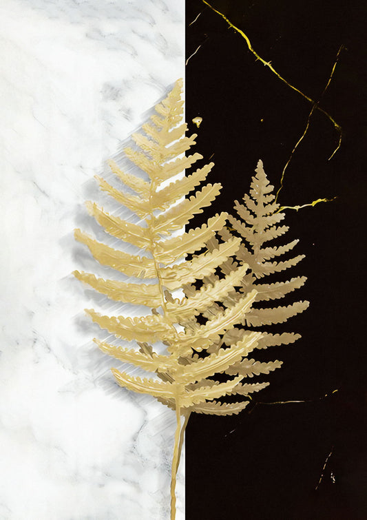 Golden Fern Botanical Art Poster Elegant Black and White Minimalist Nature Print Modern Luxury Wall Decor - xonomax