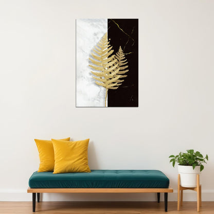 Golden Fern Botanical Art Poster Elegant Black and White Minimalist Nature Print Modern Luxury Wall Decor - xonomax