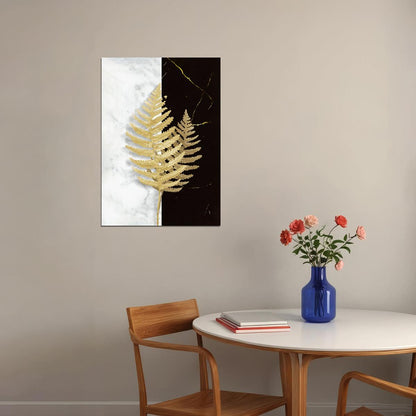 Golden Fern Botanical Art Poster Elegant Black and White Minimalist Nature Print Modern Luxury Wall Decor - xonomax