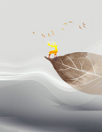 Minimalist Bird and Leaf Nature Poster Calm Zen Scandinavian Art Modern Boho Wall Decor - xonomax