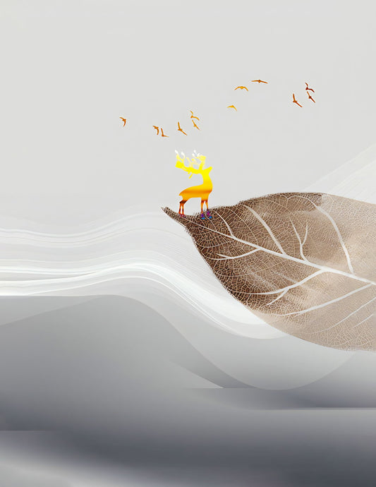 Minimalist Bird and Leaf Nature Poster Calm Zen Scandinavian Art Modern Boho Wall Decor - xonomax