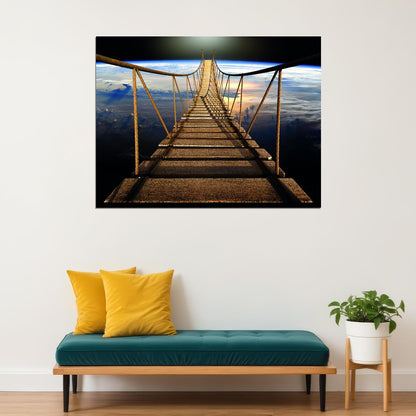 Suspension Bridge Scenic Photography Poster Adventure Landscape Travel Art Rustic Modern Wall Print Decor - xonomax
