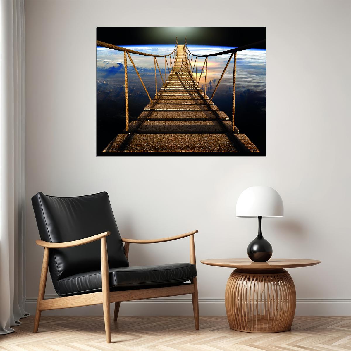 Suspension Bridge Scenic Photography Poster Adventure Landscape Travel Art Rustic Modern Wall Print Decor - xonomax