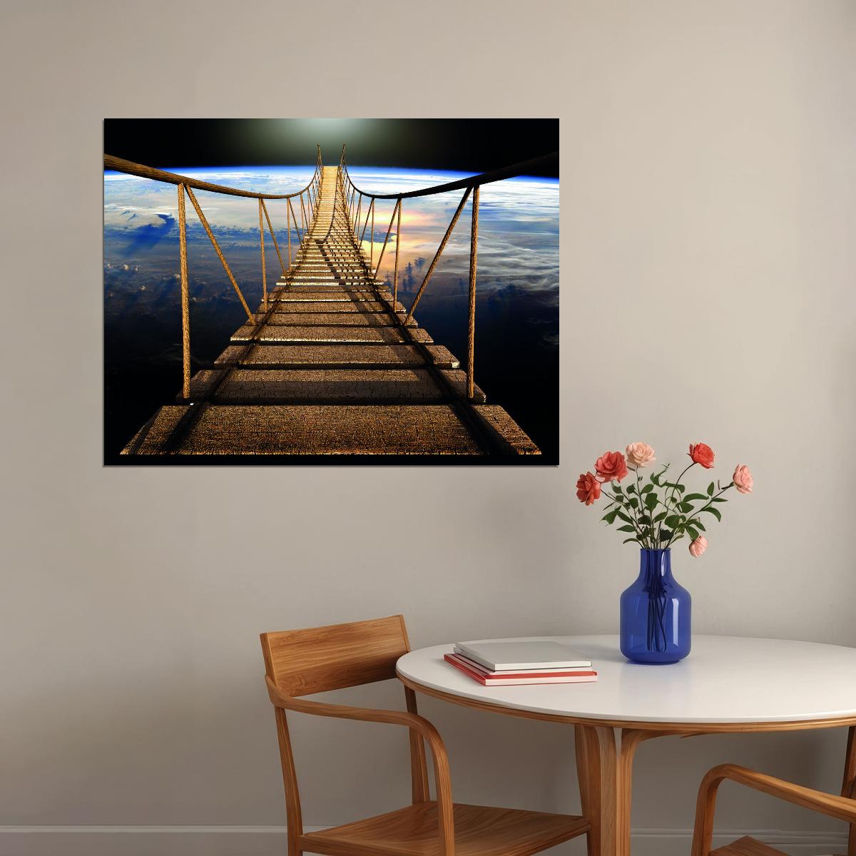Suspension Bridge Scenic Photography Poster Adventure Landscape Travel Art Rustic Modern Wall Print Decor - xonomax
