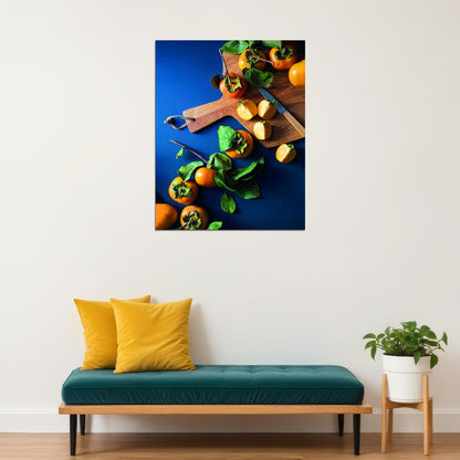 Rustic Persimmon Kitchen Poster Farmhouse Food Art Organic Fruit Decor Cozy Modern Wall Print