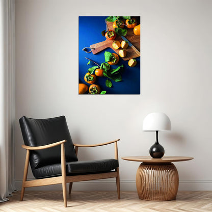 Rustic Persimmon Kitchen Poster Farmhouse Food Art Organic Fruit Decor Cozy Modern Wall Print