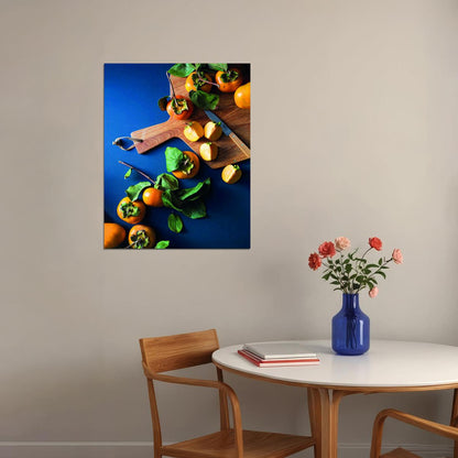 Rustic Persimmon Kitchen Poster Farmhouse Food Art Organic Fruit Decor Cozy Modern Wall Print