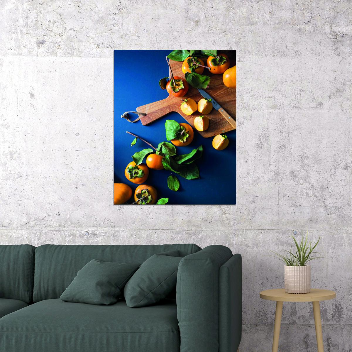 Rustic Persimmon Kitchen Poster Farmhouse Food Art Organic Fruit Decor Cozy Modern Wall Print