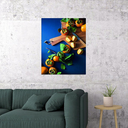 Rustic Persimmon Kitchen Poster Farmhouse Food Art Organic Fruit Decor Cozy Modern Wall Print